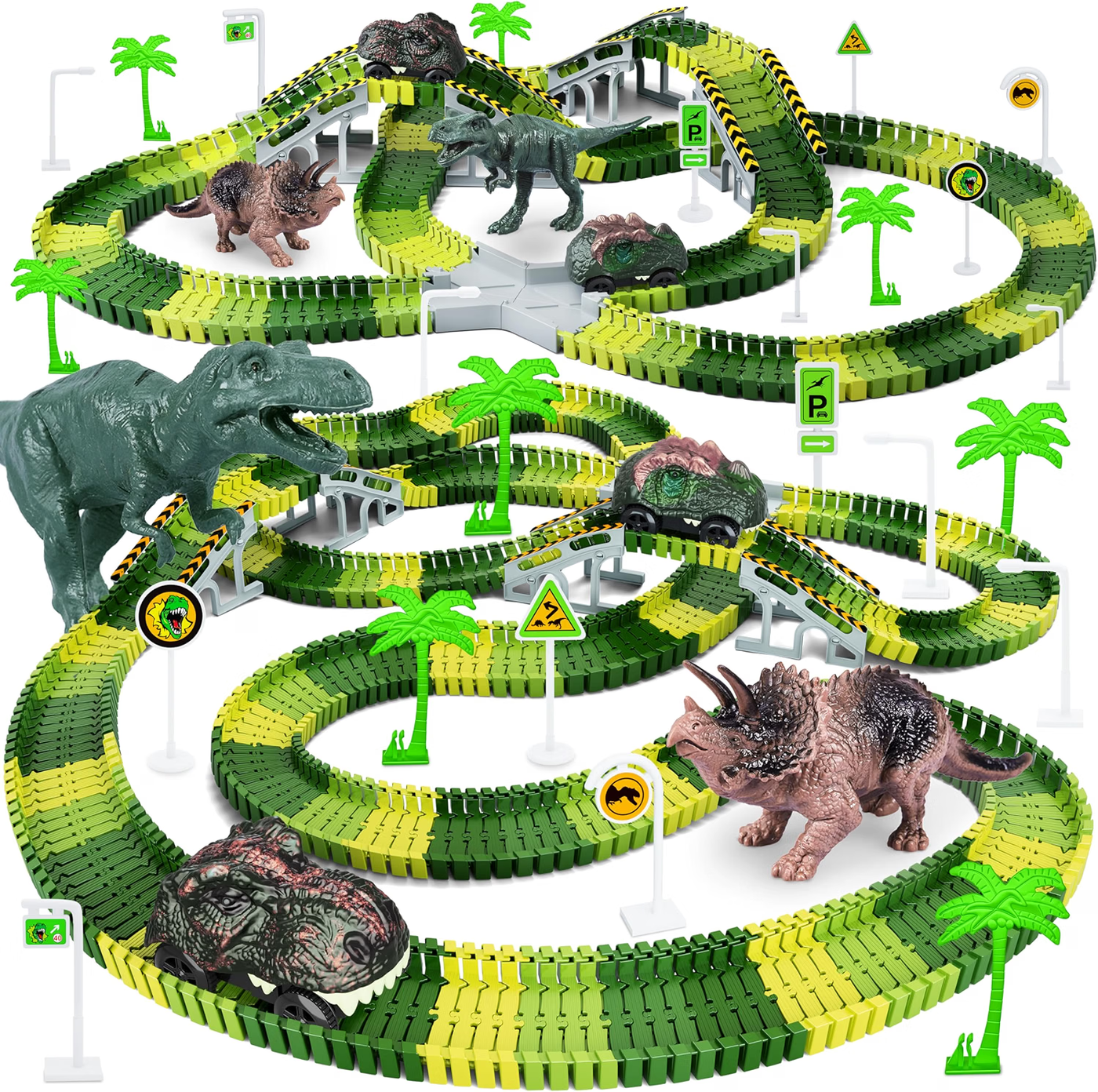 Toyk Dinosaur World Road Race track playset with dinosaurs and cars
